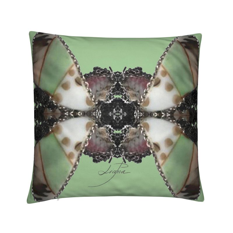 'Blossoms' - Kaleidoscope Square Cushion in Mint Green