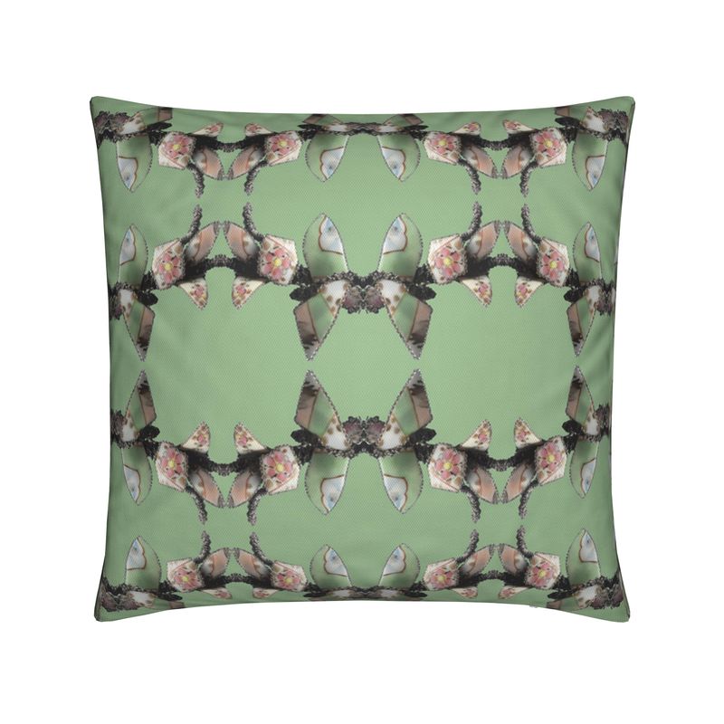 'Blossoms' - Trellis Square Cushion in Mint Green